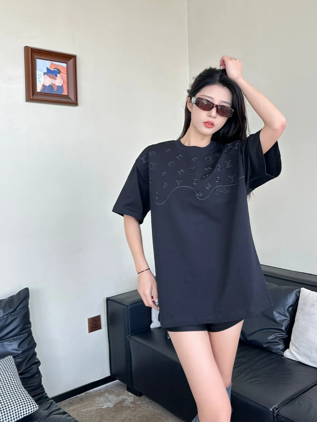 Louis Vuitton/Louis Vuitton dark pattern half-length presbyopic logo embroidered short sleeves